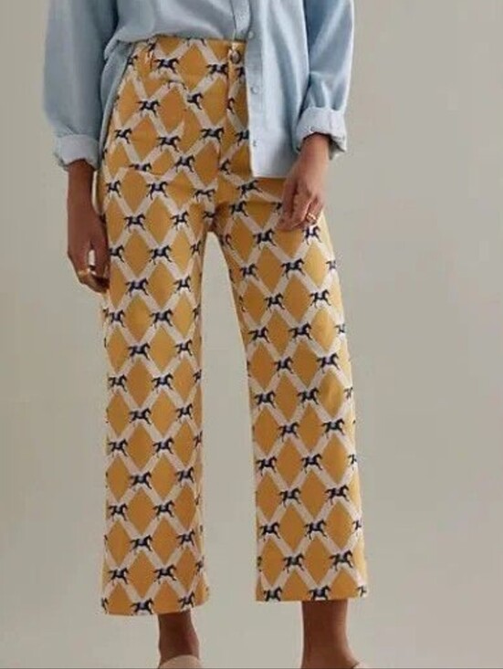 Maeve Pants - Maeve Anthropologie The Colette Crop Pants Yellow Horse Print 30